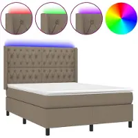 vidaXL Boxspring met matras en LED stof taupe 140x200 cm