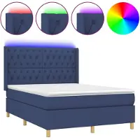 vidaXL Boxspring met matras en LED stof blauw 140x190 cm