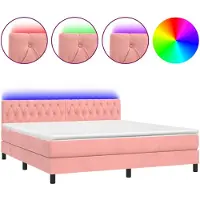 vidaXL Boxspring met matras en LED fluweel roze 180x200 cm