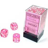 Chessex Translucent Pink/white D6 16mm Dobbelsteen Set (12 stuks)