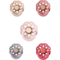 BIBS Boheme Fopspeen set 5 stuks 0-6 maanden Coral,Dusty Pink,Blossom,Blush en Fossil Grey maat 1