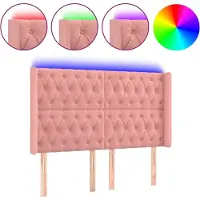 vidaXL Hoofdbord LED 147x16x118/128 cm fluweel roze
