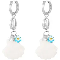 Yehwang Blauwe margriet oorbellen met schelpen - Strandcollectie - Zilver - Stainless Steel