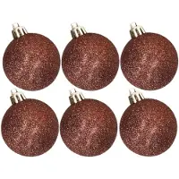 Cosy & Trendy 6x stuks kunststof glitter kerstballen donkerbruin 8 cm - Kerstbal