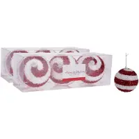 Home & Styling 6x stuks gedecoreerde kerstballen rood/wit kunststof 10 cm - Kerstbal