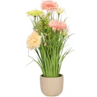 Everlands Kunstbloemen boeket roze - in pot wit - keramiek - H40 cm - Kunstbloemen