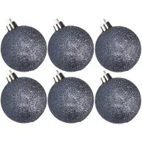 Cosy & Trendy 6x stuks kunststof glitter kerstballen donkerblauw 6 cm - Kerstbal