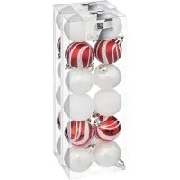 Atmosphera kerstballen - 24x- D4 cm - parelmoer wit/rood - plastic - Kerstbal
