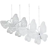Merkloos Kersthangers vlinders -4x-transparant en wit -15cm -kunststof - Kersthangers