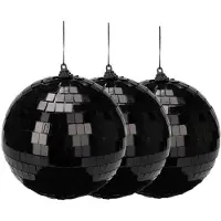 Merkloos Christmas Decoration disco kerstballen- 3x - zwart - 15 cm - kunststof - Kerstbal