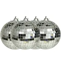 Othmar decorations disco kerstballen - 4x - zilver - 10 cm - kunststof - Kerstbal