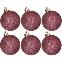 Cosy & Trendy 6x stuks kunststof glitter kerstballen aubergine roze 6 cm - Kerstbal