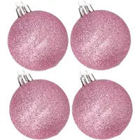 Cosy & Trendy 4x stuks kunststof glitter kerstballen roze 10 cm - Kerstbal