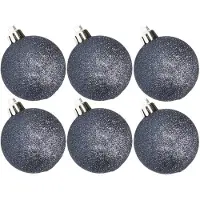Cosy & Trendy 6x stuks kunststof glitter kerstballen donkerblauw 8 cm - Kerstbal