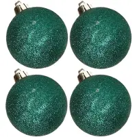 Cosy & Trendy 4x stuks kunststof glitter kerstballen donkergroen 10 cm - Kerstbal