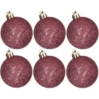 Cosy & Trendy 6x stuks kunststof glitter kerstballen aubergine roze 8 cm - Kerstbal