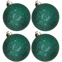 Cosy & Trendy 4x stuks kunststof glitter kerstballen petrol groen 10 cm - Kerstbal