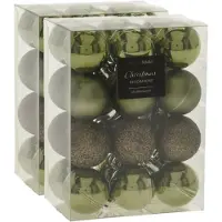 Merkloos 48x stuks mini kerstballen mix groen tinten kunststof 3 cm - Kerstbal