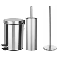 Excellent houseware WC-/toiletborstel en houder rvs zilver - rollenhouder/pedaalemmer 4L - Badkameraccessoireset