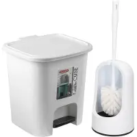 Forte Plastics WC-/toiletborstel en houder - wit - met kleine pedaalemmer 7.5 liter - Badkameraccessoireset