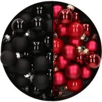 Othmar decorations Mini kerstballen - 48x st - rood en zwart - 2,5 cm - glas - Kerstbal