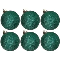 Cosy & Trendy 6x stuks kunststof glitter kerstballen donkergroen 6 cm - Kerstbal