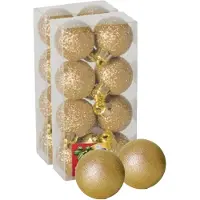 Gerimport 16x stuks kerstballen goud glitters kunststof 3 cm - Kerstbal