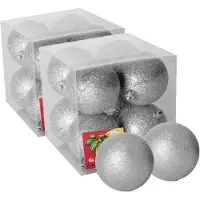 Gerimport 16x stuks kerstballen zilver glitters kunststof 7 cm - Kerstbal