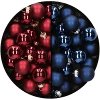 Othmar decorations Mini kerstballen - 48x st - donkerblauw en donkerrood - 2,5 cm - glas - Kerstbal