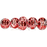 Gerimport 12x stuks gedecoreerde kerstballen rood kunststof 6 cm - Kerstbal
