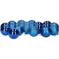 Gerimport 24x stuks kerstballen blauw mix van mat/glans/glitter kunststof 6 cm - Kerstbal