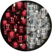 Othmar decorations Mini kerstballen - 48x- transparant parelmoer/donkerrood - 2,5 cm - glas - Kerstbal