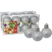 Gerimport 16x stuks kerstballen zilver glitters kunststof 3 cm - Kerstbal