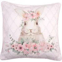 Clayre & Eef Kussenhoes 40x40 cm Roze Katoen Vierkant Konijn Roze