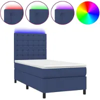 vidaXL Boxspring met matras en LED stof blauw 100x200 cm