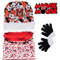 Disney Minnie Mouse set / winterset - Muts + Handschoenen + Nekwarmer - Wit / Rood - Maat One Size (± 52-54 cm hoofdomtrek - ±3-6 jaar)