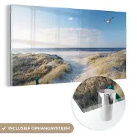MuchoWow Glasschilderij - Acrylplaat - Meeuw - Zee - Duinen - Wanddecoratie - 80x40 cm - Kamer decoratie - Glasschilderij zee - Foto op glas - Acrylglas - Muurdecoratie