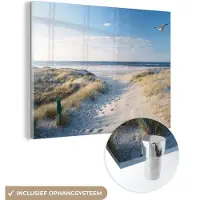 MuchoWow Glasschilderij - Acrylplaat - Meeuw - Zee - Duinen - Wanddecoratie - 40x30 cm - Kamer decoratie - Glasschilderij zee - Foto op glas - Acrylglas - Muurdecoratie