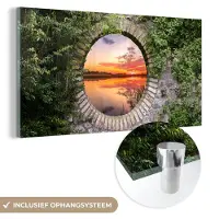 MuchoWow Glasschilderij 160x80 cm - Schilderij acrylglas - Zee - Zonsondergang - Doorkijk - Foto op glas - Muurdecoratie woonkamer - Wanddecoratie slaapkamer - Schilderijen