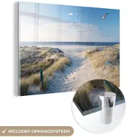 MuchoWow Glasschilderij - Acrylplaat - Meeuw - Zee - Duinen - Wanddecoratie - 150x100 cm - Kamer decoratie - Glasschilderij zee - Foto op glas - Acrylglas - Muurdecoratie