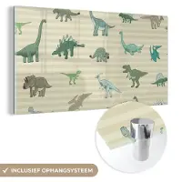 MuchoWow Glasschilderij 160x80 cm - Schilderij acrylglas - Dinosaurus - Bruin - Groen - Jongens - Meisjes - Kinderen - Foto op glas - Schilderijen