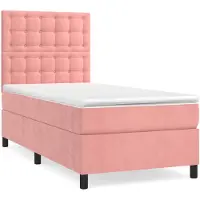 vidaXL Boxspring met matras fluweel roze 80x200 cm