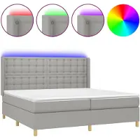 vidaXL Boxspring met matras en LED stof lichtgrijs 200x200 cm