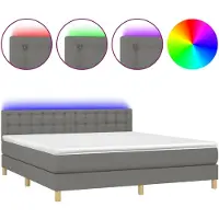 vidaXL Boxspring met matras en LED stof donkergrijs 180x200 cm