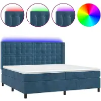 vidaXL Boxspring met matras en LED fluweel donkerblauw 200x200 cm