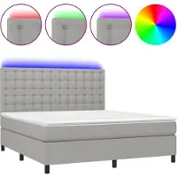 vidaXL Boxspring met matras en LED stof lichtgrijs 180x200 cm