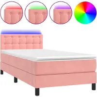 vidaXL Boxspring met matras en LED fluweel roze 100x200 cm