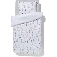 HEMA Dekbedovertrek Zacht Katoen 140x200/220 Bloemen Wit (wit)