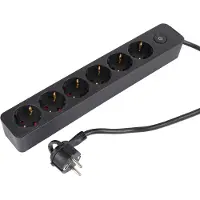 Q-Link stekkerdoos - 6-voudig - met schakelaar - plat - 3 x 1.5 mm² - 1.5 m - PVC - zwart