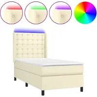 vidaXL Boxspring met matras en LED kunstleer crèmekleurig 100x200 cm